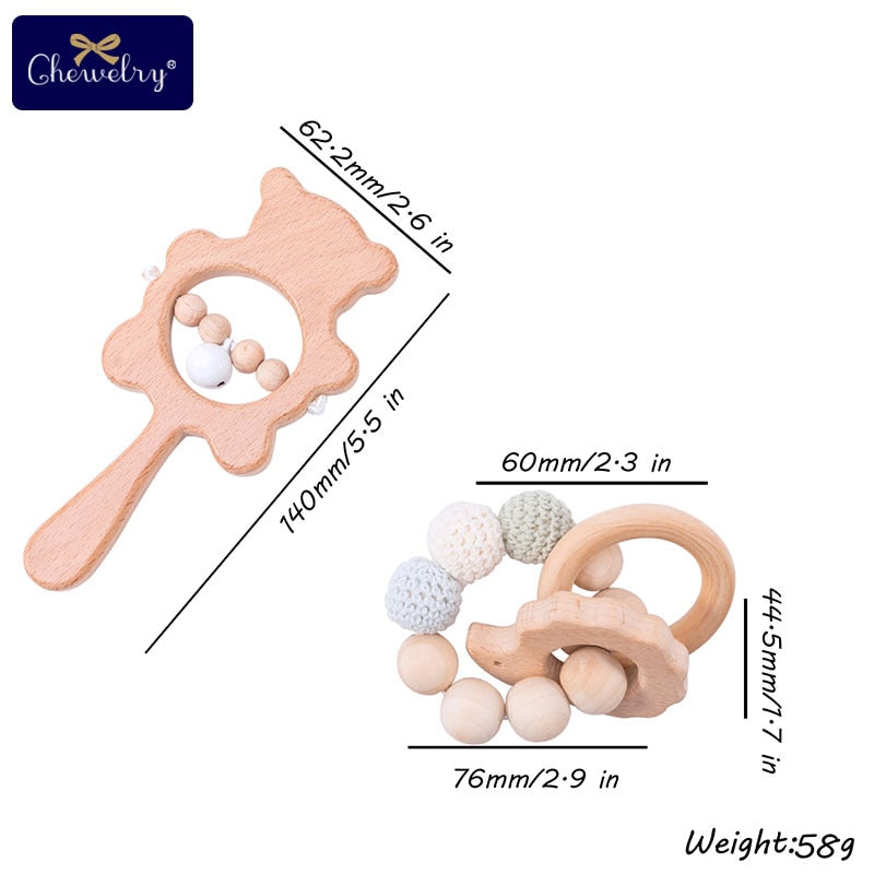 1Set Baby Toys Wooden Teether Rattle Wooden Bracelet Hand Teething Rattles Musical Chew Play Gym Stroller Toys Children Products
