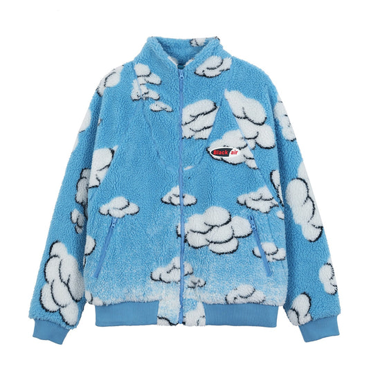 LACIBLE Hip Hop Warm Parka Jacket Mens Streetwear Retro Vintage Cloud Bomber Jacket Coats Winter Harajuku Fleece Jacket Outwear