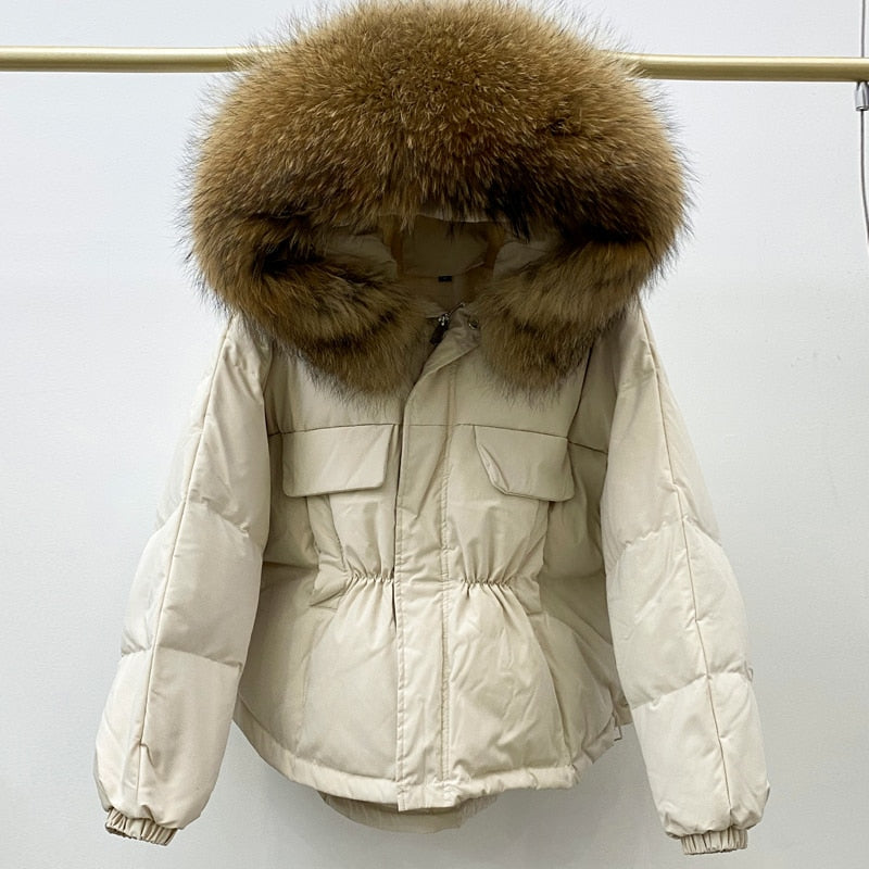 Huge Natural Raccoon Fox Fur Hooded 2021 Winter Down Coat Women Waterproof White Duck Down Jacket Puffer Female Feather Parkas