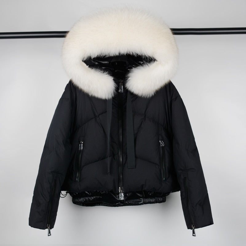 Janveny Real Raccoon Fur Hooded Women's Down Jacket 2021 Winter 90% Duck Down Coat Short Female Puffer Feather Parkas Outwear