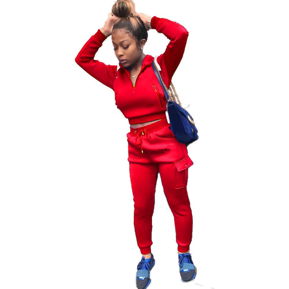 Casual  Solid Color Women 2 Piece Set Crop Top Sweater + Long Pants Tracksuit Sportsuit Winter Clothes For Women Outfit