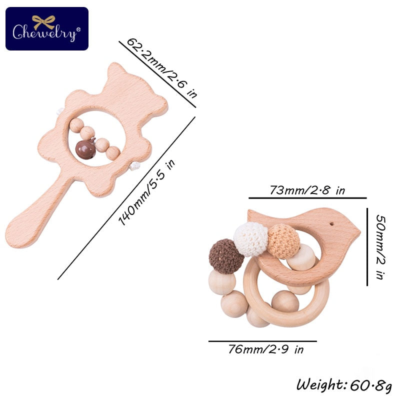 1Set Baby Toys Wooden Teether Rattle Wooden Bracelet Hand Teething Rattles Musical Chew Play Gym Stroller Toys Children Products