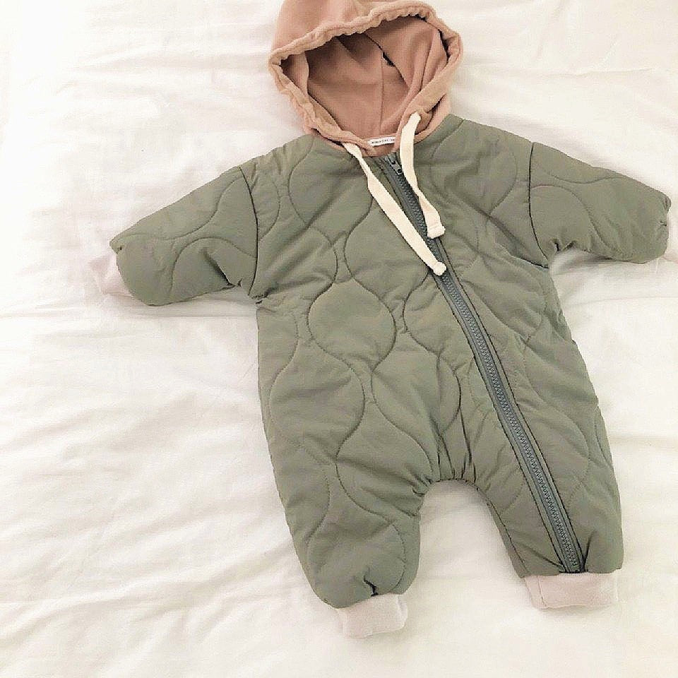 Toddler Baby Down Cotton Solid Rompers Newborn Baby Boy Girl Hooded Clothes Snow Suit Winter Jumpsuit Thicken Warm Outwear 0-24m