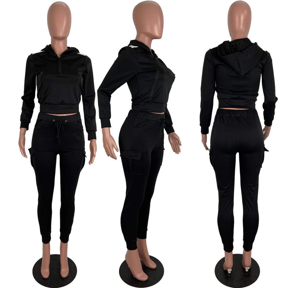Casual  Solid Color Women 2 Piece Set Crop Top Sweater + Long Pants Tracksuit Sportsuit Winter Clothes For Women Outfit