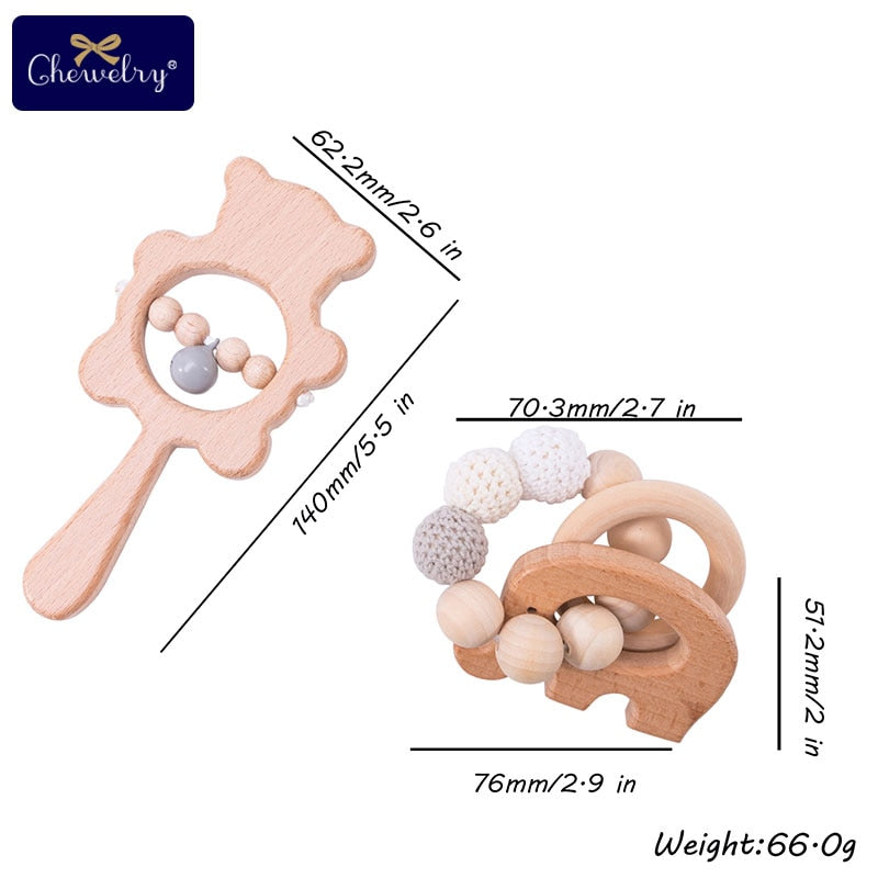 1Set Baby Toys Wooden Teether Rattle Wooden Bracelet Hand Teething Rattles Musical Chew Play Gym Stroller Toys Children Products