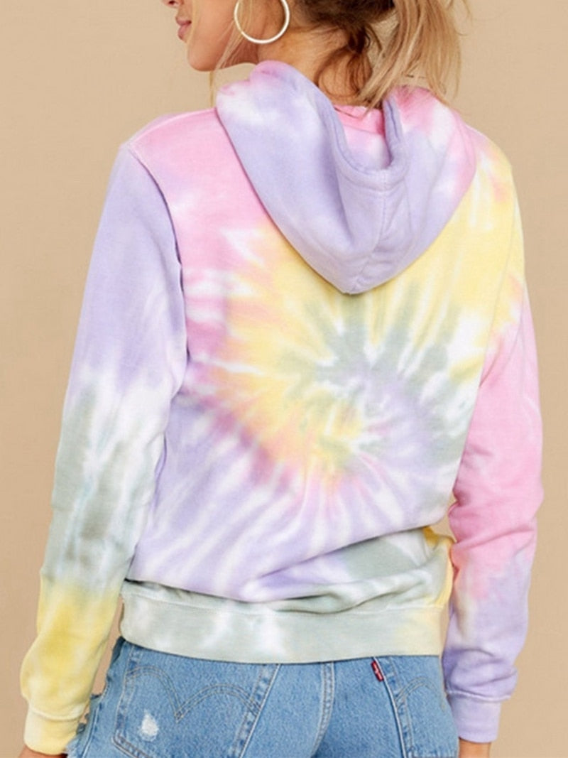 Women Tie Dye Hoodie Sweatshirts Casual Loose Pocket Hooded Shirt Streetwear