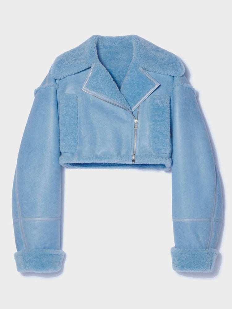 TWOTWINSTYLE Casual Colorblock Patchwork Coat For Women Lapel Collar Long Sleeve High Waist Slim Short Coats Female 2021 Autumn