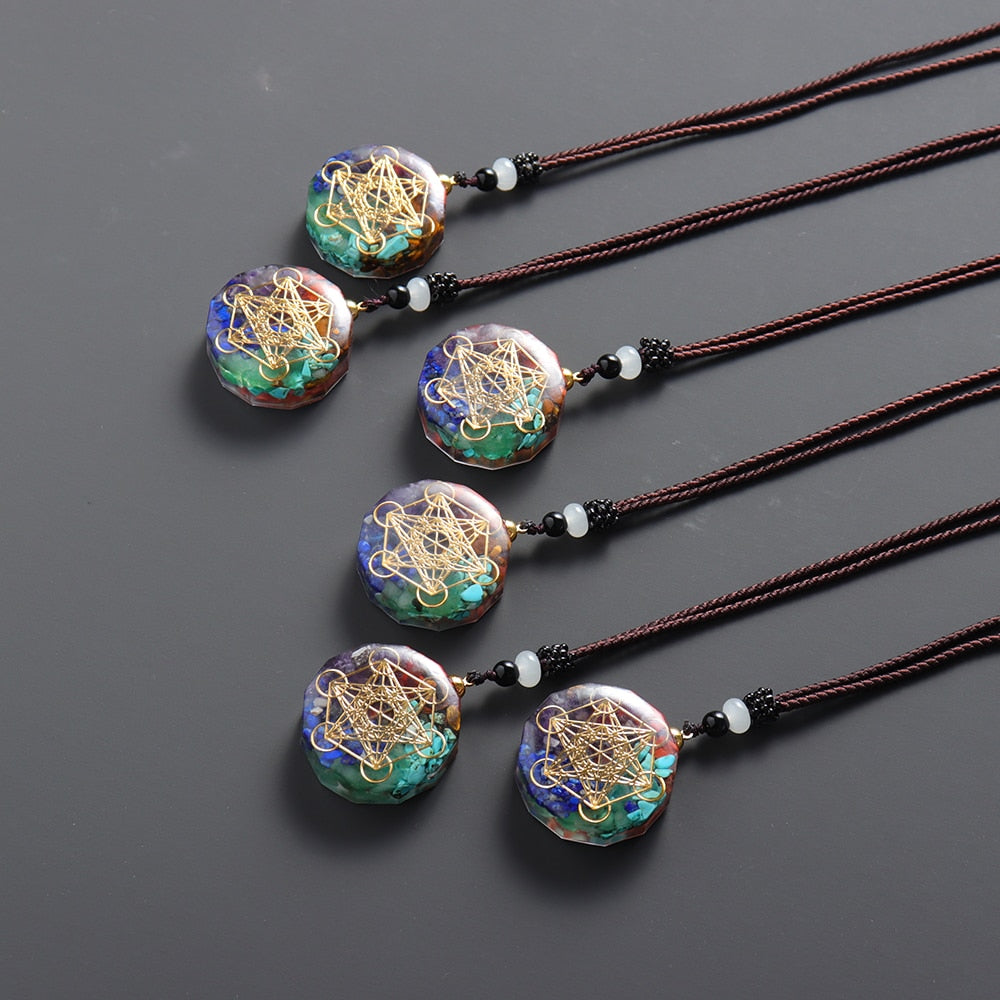 1PC Natural colorful gem seven chakras ornaments Augen Energy Pendant Drops Glue Into Handmade Necklace