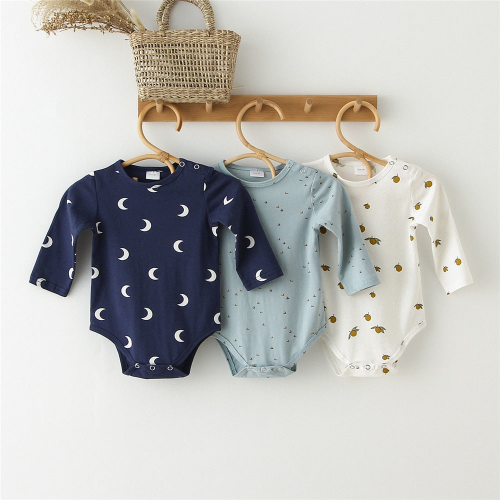 Infant Baby Boy Girl Romper Spring Summer Newborn Button Jumpsuit Printed Casual Long Sleeve Baby Boy Outfits Clothes Autumn