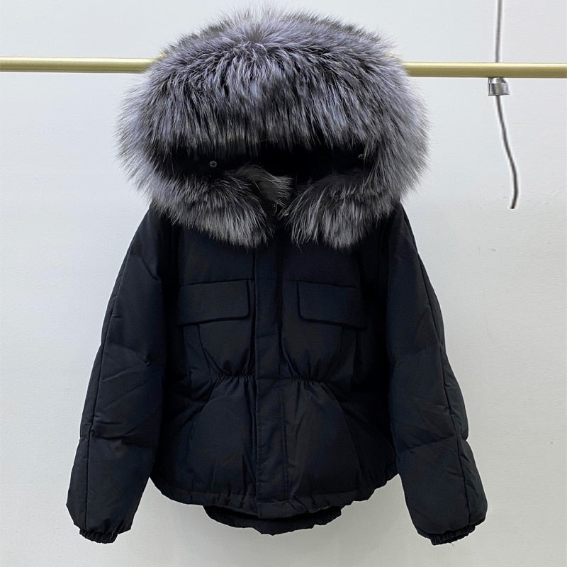 Huge Natural Raccoon Fox Fur Hooded 2021 Winter Down Coat Women Waterproof White Duck Down Jacket Puffer Female Feather Parkas