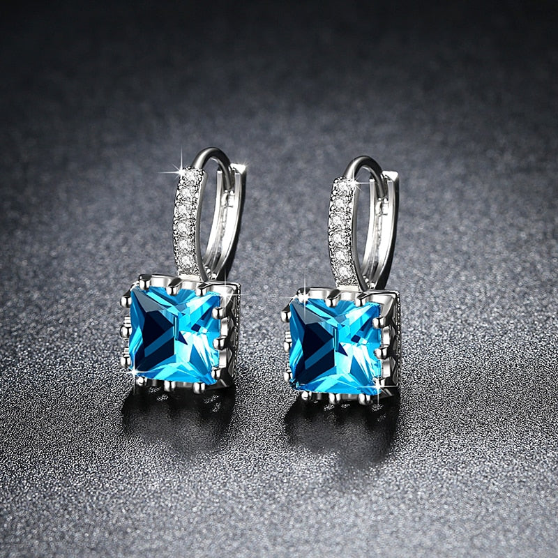 Women Fashion Earrings Exquisite Square CZ Pendant Earrings 5 Color Zircon Earrings Female Personality Wild Jewelry