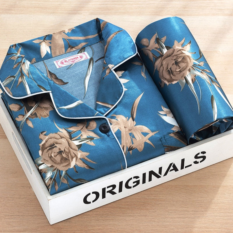 Sleepwear Women & Faux Silk Satin Pajamas Set Nightwear Long Sleeve Pajamas Home Clothes Set For women Sleeping Shirt Home Wear