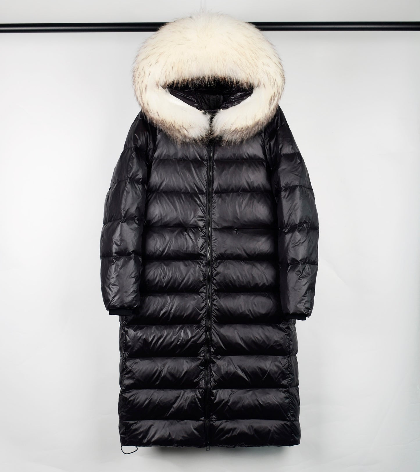 Lagabogy Long Puffer Jacket Women 2021 Large Real Raccoon Fur Hooded 90% Duck Down Coat Waterpoof Female Shiny Parkas Oversize