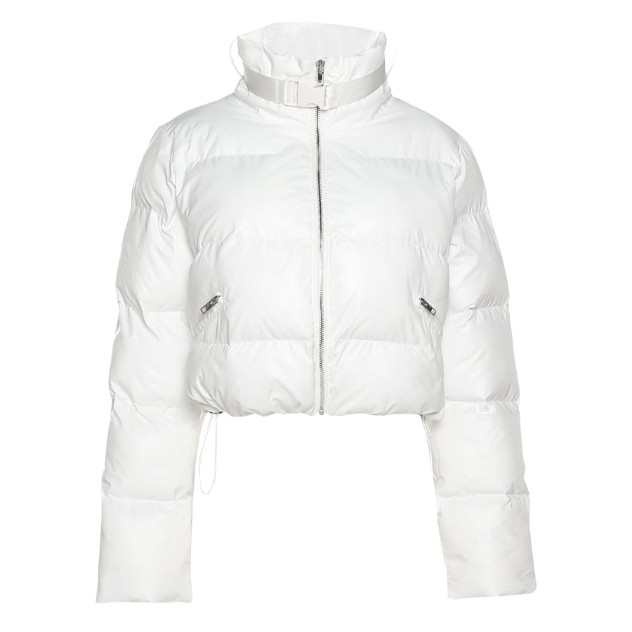 Sisterlinda Faux PU Leather Y2K Bubble Puffer Winter Warm Jacket Women Coats Long Sleeve Outerwear Zipper Casual Slim Parkas2021