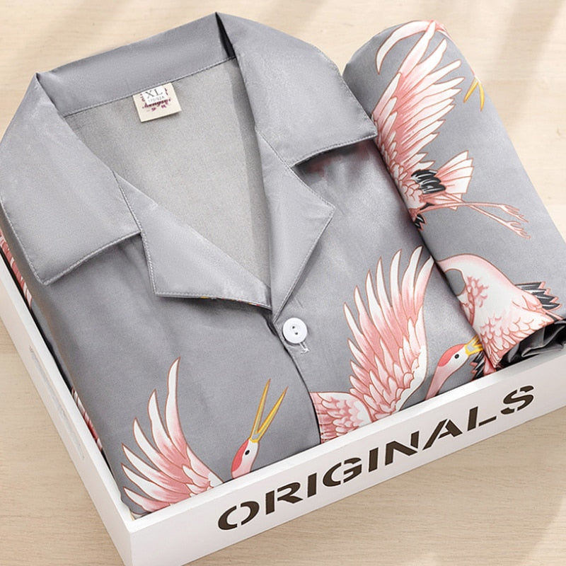 Sleepwear Women & Faux Silk Satin Pajamas Set Nightwear Long Sleeve Pajamas Home Clothes Set For women Sleeping Shirt Home Wear