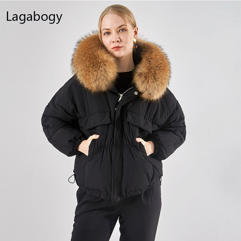 Huge Natural Raccoon Fox Fur Hooded 2021 Winter Down Coat Women Waterproof White Duck Down Jacket Puffer Female Feather Parkas
