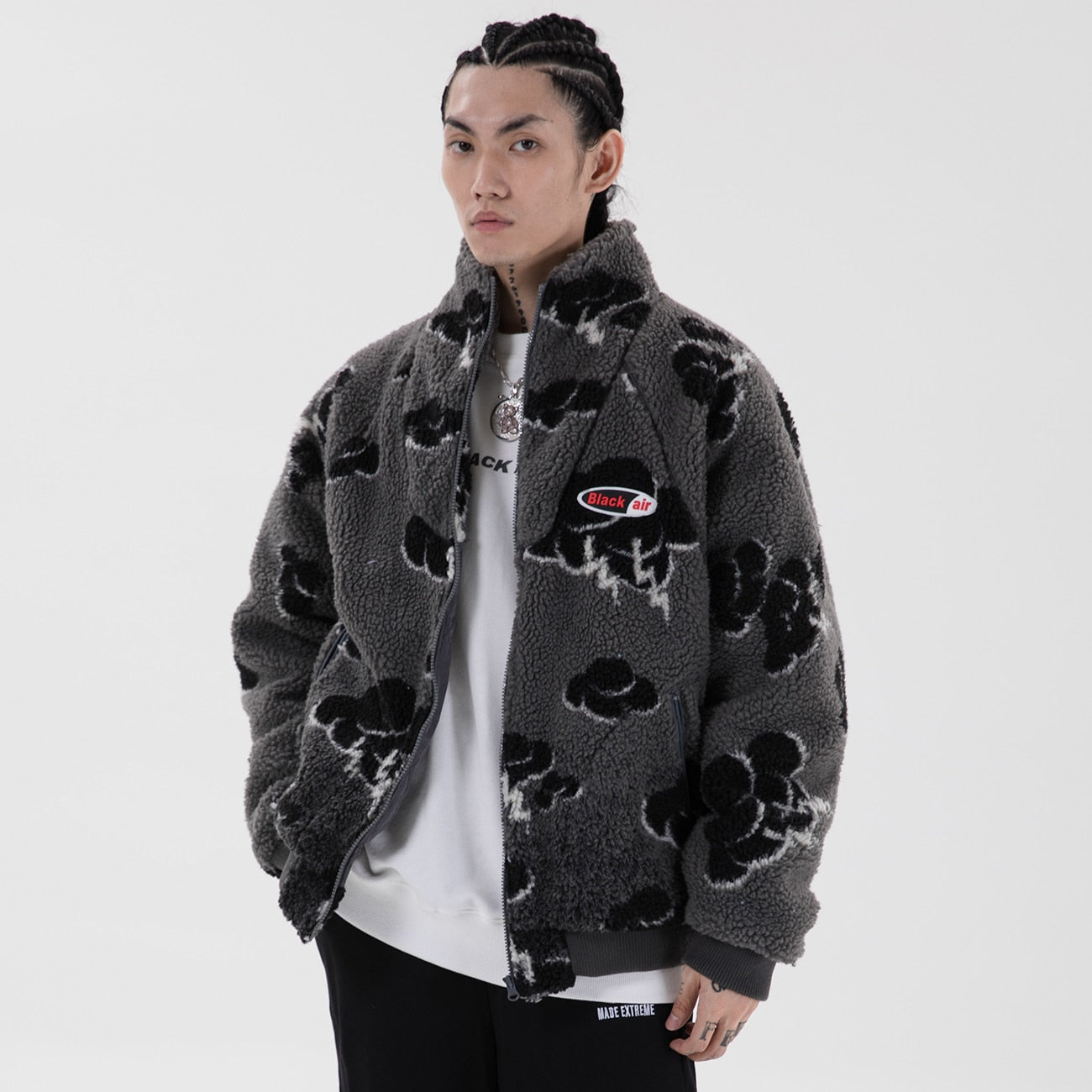 LACIBLE Hip Hop Warm Parka Jacket Mens Streetwear Retro Vintage Cloud Bomber Jacket Coats Winter Harajuku Fleece Jacket Outwear