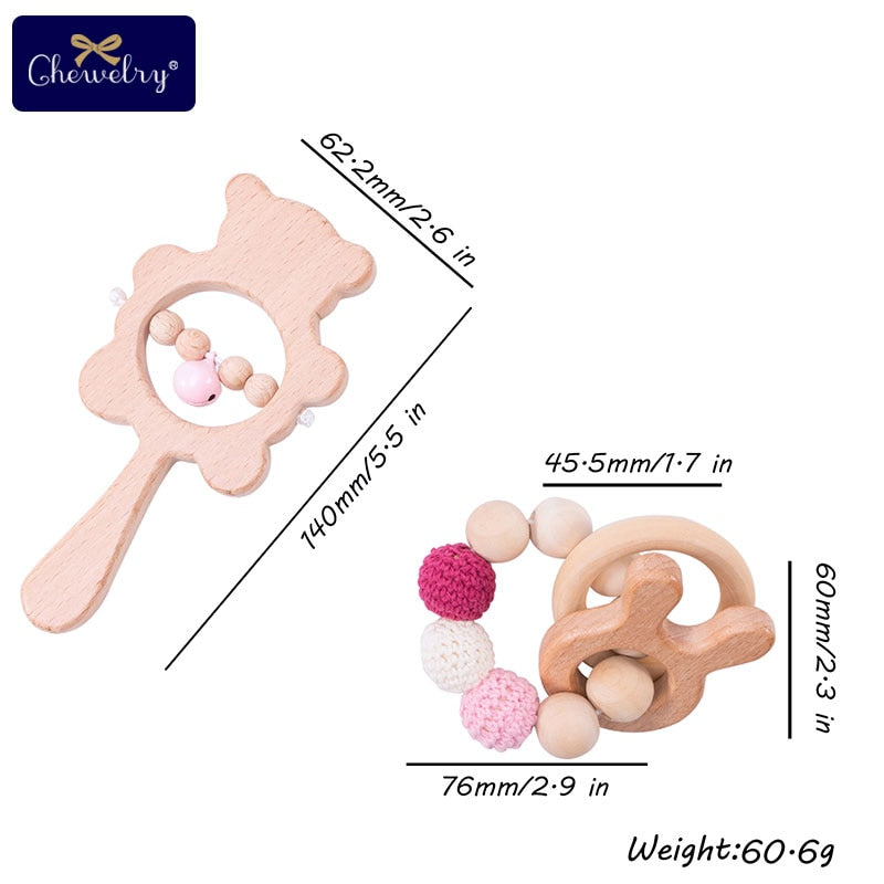 1Set Baby Toys Wooden Teether Rattle Wooden Bracelet Hand Teething Rattles Musical Chew Play Gym Stroller Toys Children Products