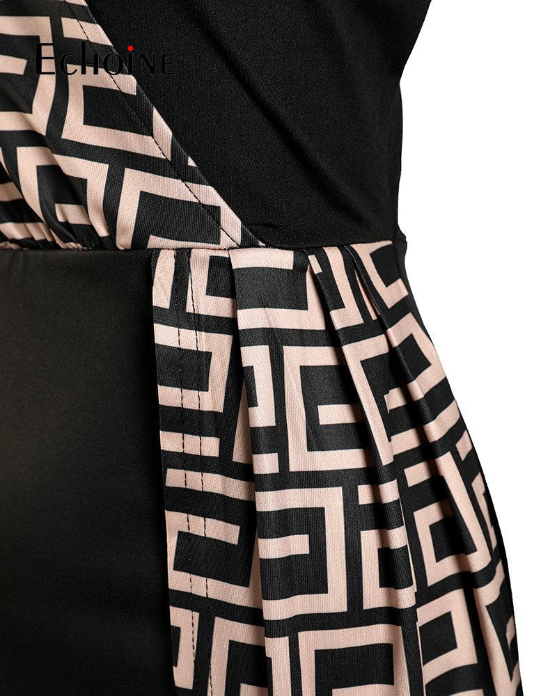 Patchwork Zipp Retro Full Sleeve High Waist Midi Dress