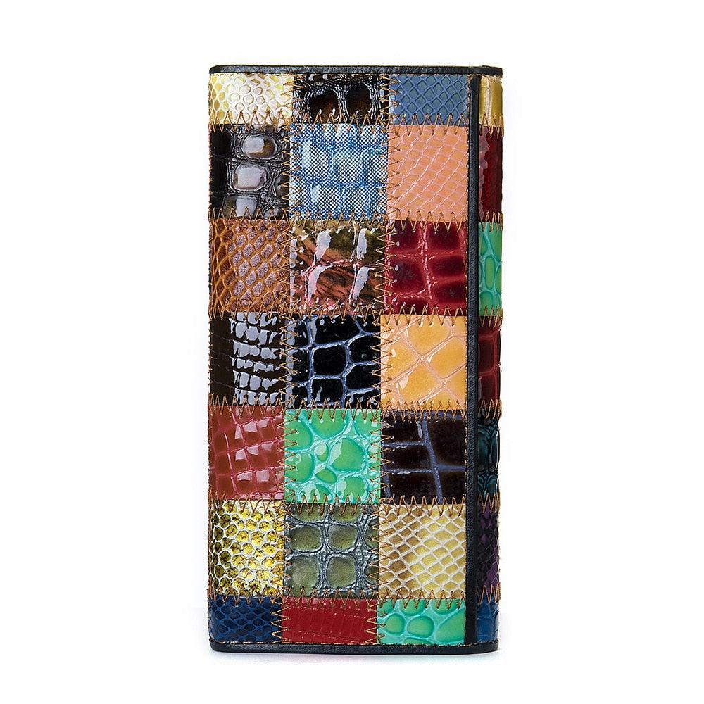 Long Leather Day Tie  Style Multi-functional Zippered Hand Holding Purse