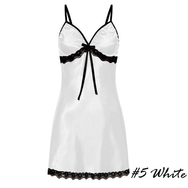 Sexy Sleepwear Women Lace Silk Satin Night Dress Sleeveless Nighties V-neck Nightgown Plus Size 3XL Nightdress Nightwear