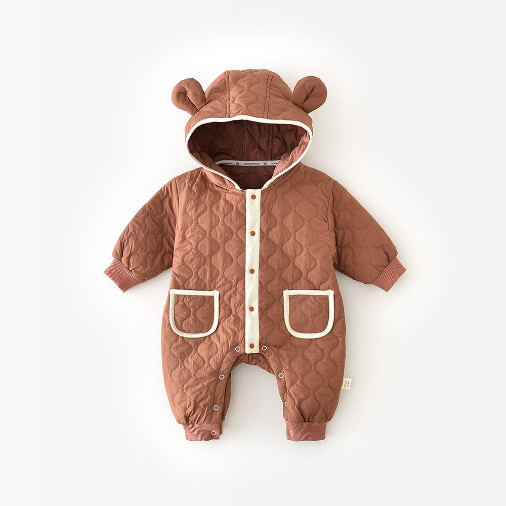 MILANCEL Baby Clothing Bear Ear Baby Boys Rompers Fur Lining Infant Girls Outfit