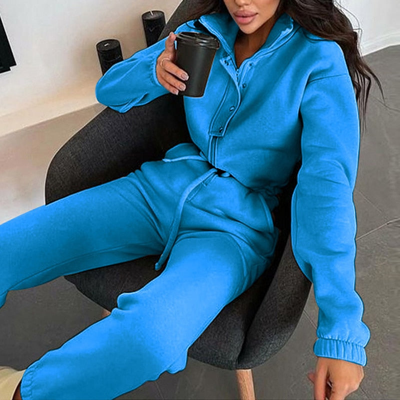 Casual Stand Collar Jumpsuits Women Autumn Winter Zipper One Piece Long Sleeve Outfit Solid Loose Drawstring Rompers Tracksuits