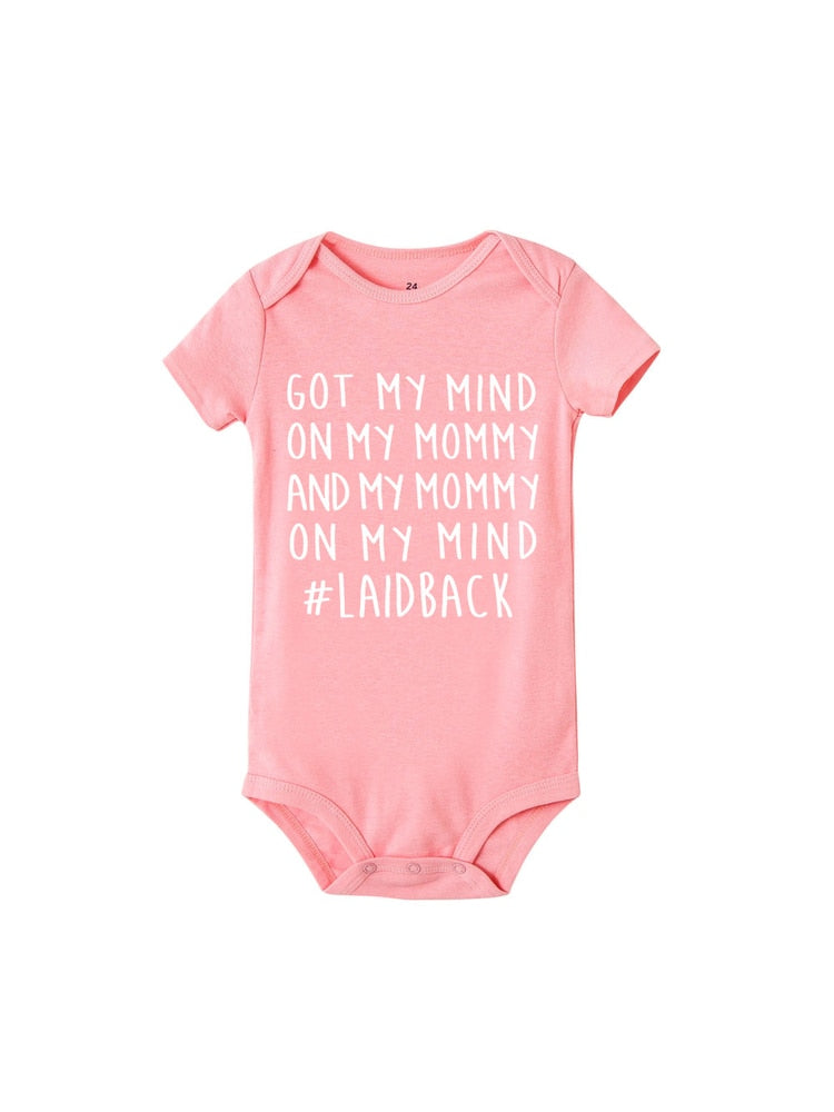 Got my mind on my mommy print Infant Baby Rompers Clothes Newborn Baby Boy Girl Jumpsuit short Sleeve Toddler Romper Overalls