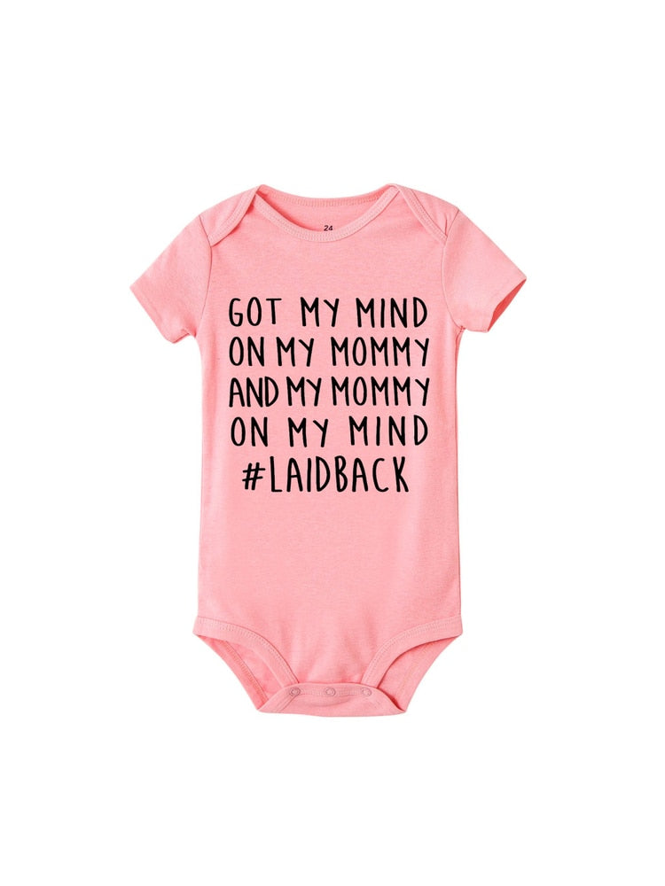 Got my mind on my mommy print Infant Baby Rompers Clothes Newborn Baby Boy Girl Jumpsuit short Sleeve Toddler Romper Overalls