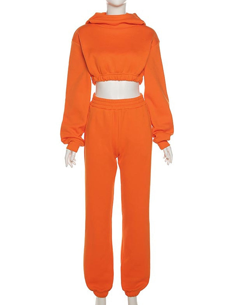 Autumn Winter Chic Women Casual Sport Sweatsuits 2 Piece Pant Set Female