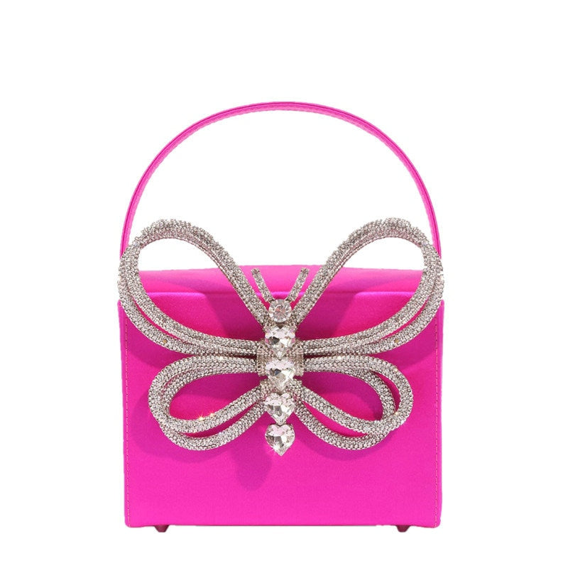 Rhinestones Butterfly Bow Evening Bag Women Designer Vintage Party Small Flap Box Purse Totes Handbag Hot Pink Black Blue