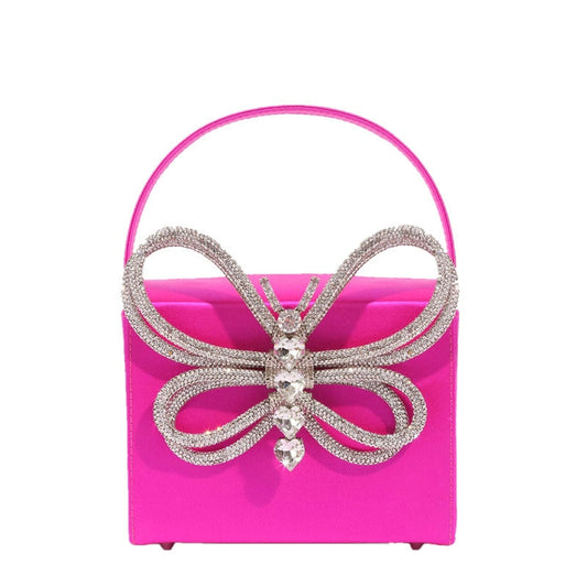 Rhinestones Butterfly Bow Evening Bag Women Designer Vintage Party Small Flap Box Purse Totes Handbag Hot Pink Black Blue