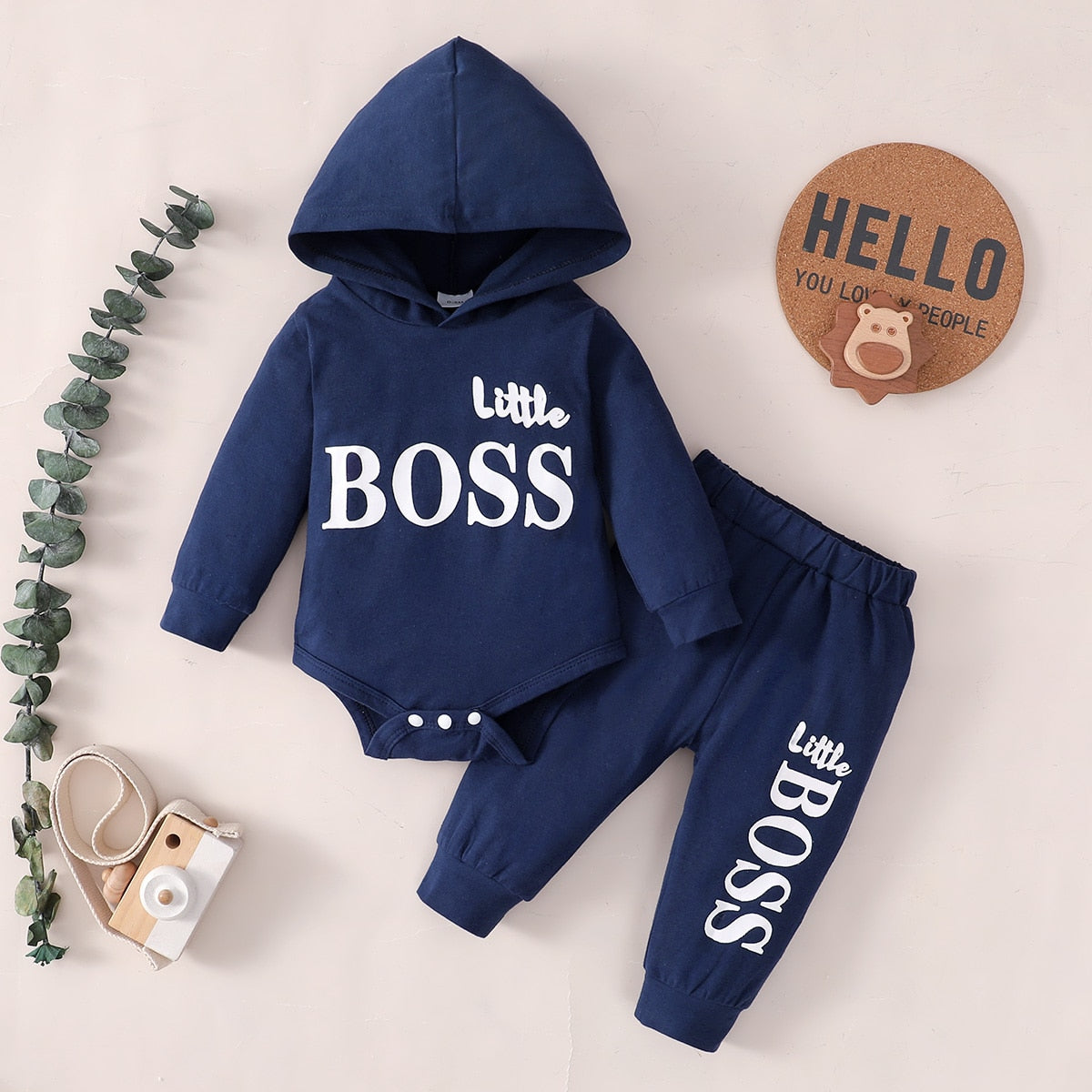 Hibobi 2pcs Newborn Baby Boy Clothes Long Sleeve Hooded Jumpsuit Top &amp; Pants Infant Baby Romper Cotton Kids Outfit