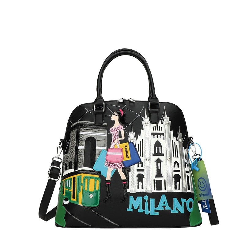 Cartoon Embroidery Backpack Women Shell Purses and Handbags Fashion Designer Ladies Shoulder Bags High Quality Female Totes