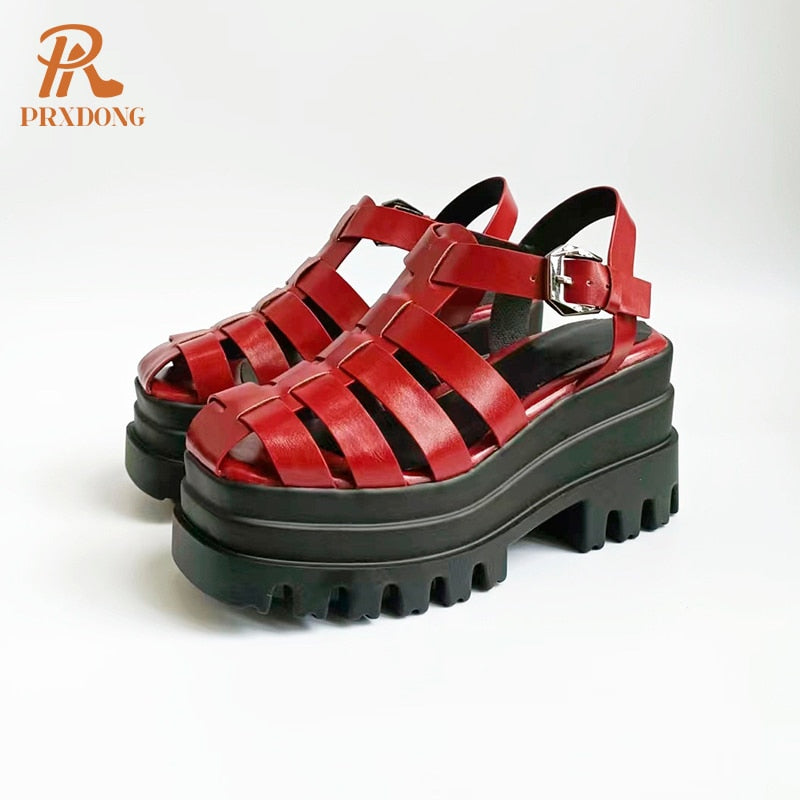 Fashion Chunky High Heels Platform Women & Sandal  T-Strap Rome Gladiator Shoes 41
