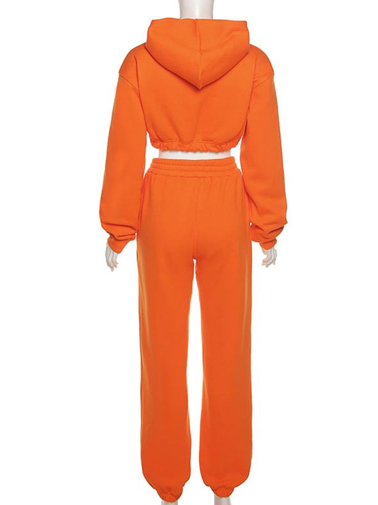 Autumn Winter Chic Women Casual Sport Sweatsuits 2 Piece Pant Set Female