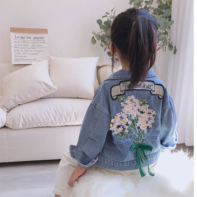 Kids Denim Jackets for Girls Baby Flower Embroidery Coats Spring Autumn Fashion Child Kids Outwear Ripped Jeans Jackets Jean