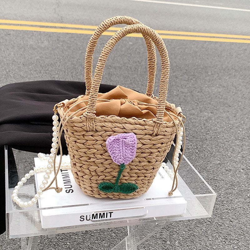Handmade Woven Straw Bucket Bag Women Designer Handbags Bohemian Rattan Beach Bags Ins Chic Crossbody Shoulder Bag Shopper Tote