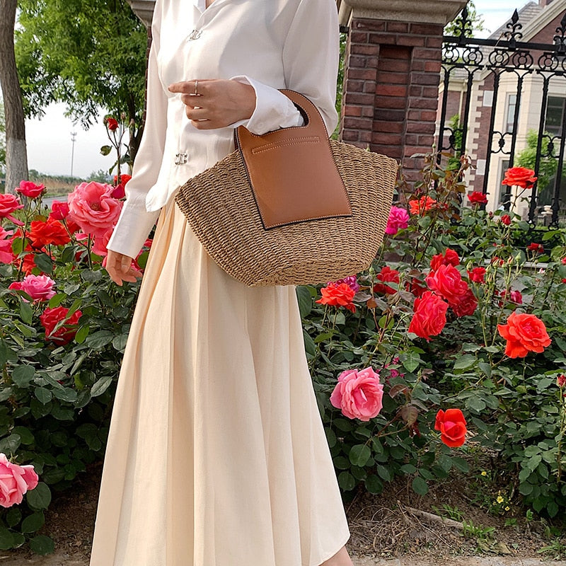 Fashion Big Beach Basket Bag Lady Straw Shoulder Bags Female Travel Large Capacity Woven Totes Handmade Handbags