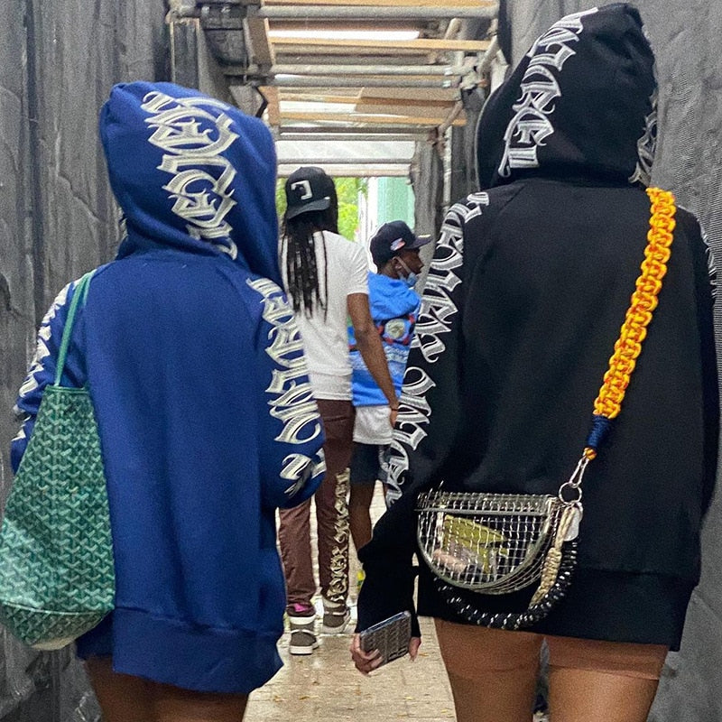 Women Zip Up Letter Printed Long Sleeve Gothic Punk Y2k Hoodie