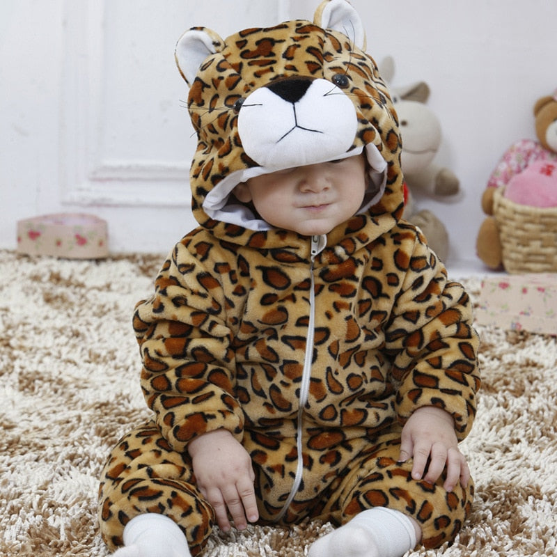 Baby Leopard Kigurumi Pajamas Newborn Infant Romper Onesies Animal Anime Costume Outfit Hooded Cute Winter Clothing For Girl Boy