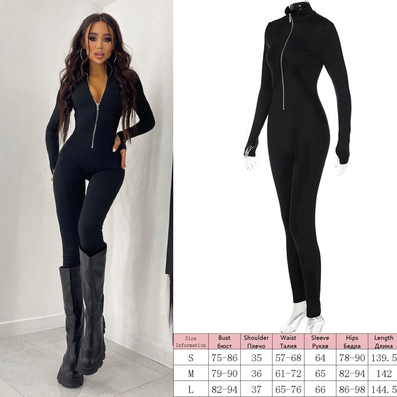 Knitted Zip Up Long Sleeve Women Jumpsuits Elegant Pure Color Bodycon Rompers Bright Line Patchwork Workout Loungewear Jumpsuit
