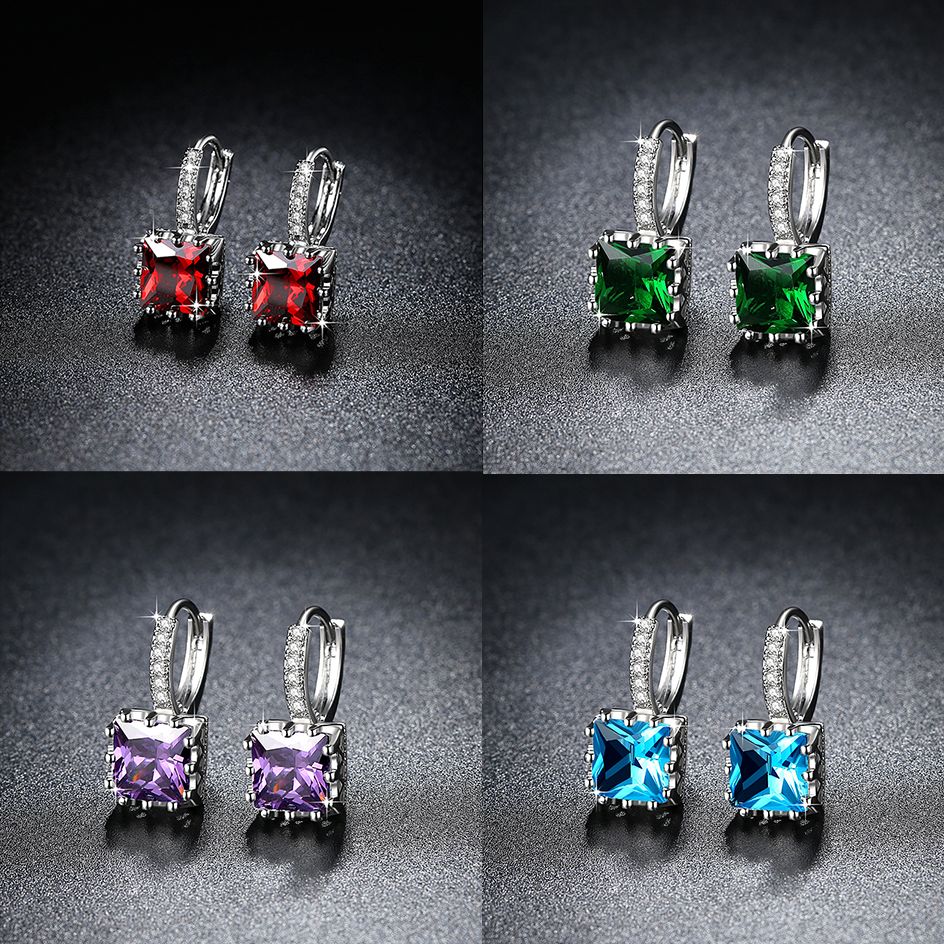 Women Fashion Earrings Exquisite Square CZ Pendant Earrings 5 Color Zircon Earrings Female Personality Wild Jewelry