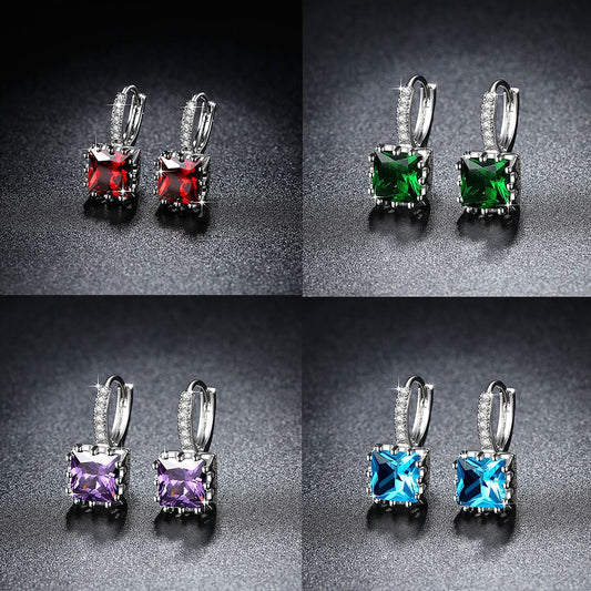 Women Fashion Earrings Exquisite Square CZ Pendant Earrings 5 Color Zircon Earrings Female Personality Wild Jewelry