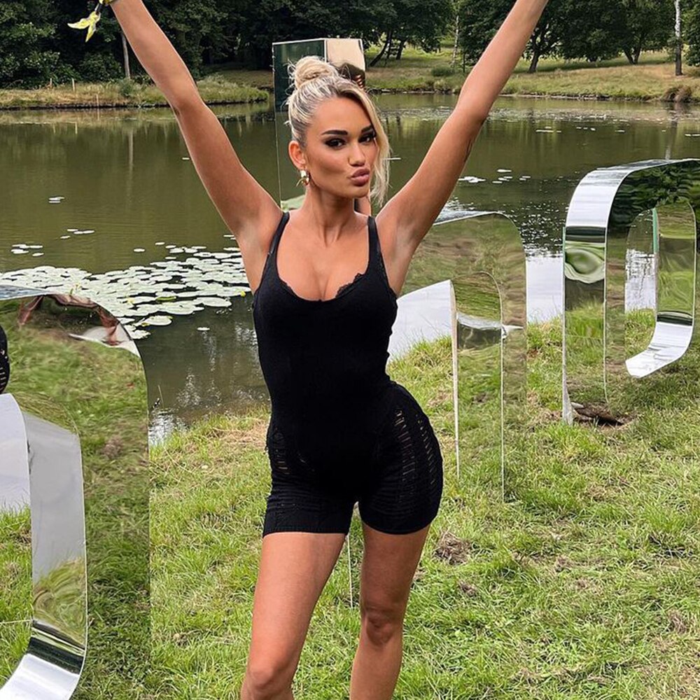 Sibybo Knitted Sleeveless Jumpsuit Women Rompers Elegant Hollow Out Bodycon Jumpsuits Femme Summer One Piece Club Party Overalls