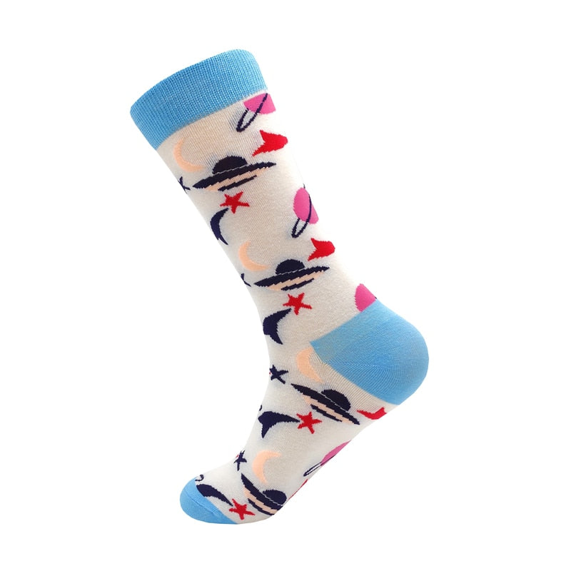 Colorful Cartoon Fashion Soft  Novelty Cotton Mens Socks  Fish Cookie Star Football Happy Kawaii Funny Women Socks Size38-46