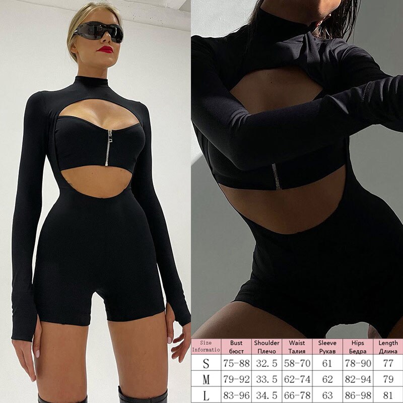 Knitted Zip Up Long Sleeve Women Jumpsuits Elegant Pure Color Bodycon Rompers Bright Line Patchwork Workout Loungewear Jumpsuit