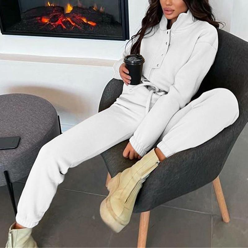Casual Stand Collar Jumpsuits Women Autumn Winter Zipper One Piece Long Sleeve Outfit Solid Loose Drawstring Rompers Tracksuits