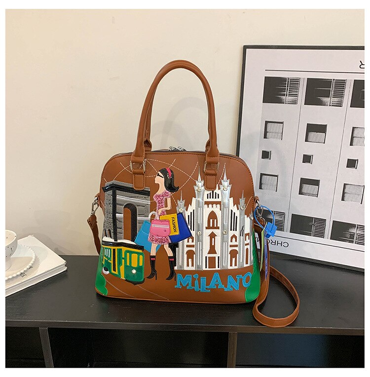 Cartoon Embroidery Backpack Women Shell Purses and Handbags Fashion Designer Ladies Shoulder Bags High Quality Female Totes