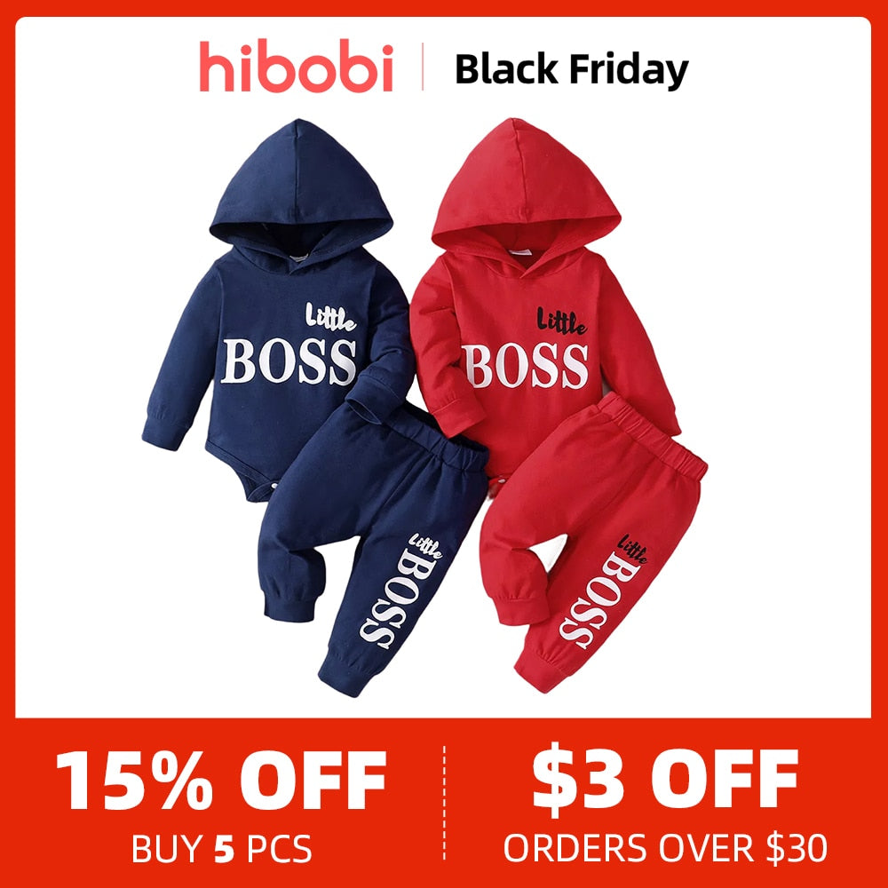 Hibobi 2pcs Newborn Baby Boy Clothes Long Sleeve Hooded Jumpsuit Top &amp; Pants Infant Baby Romper Cotton Kids Outfit
